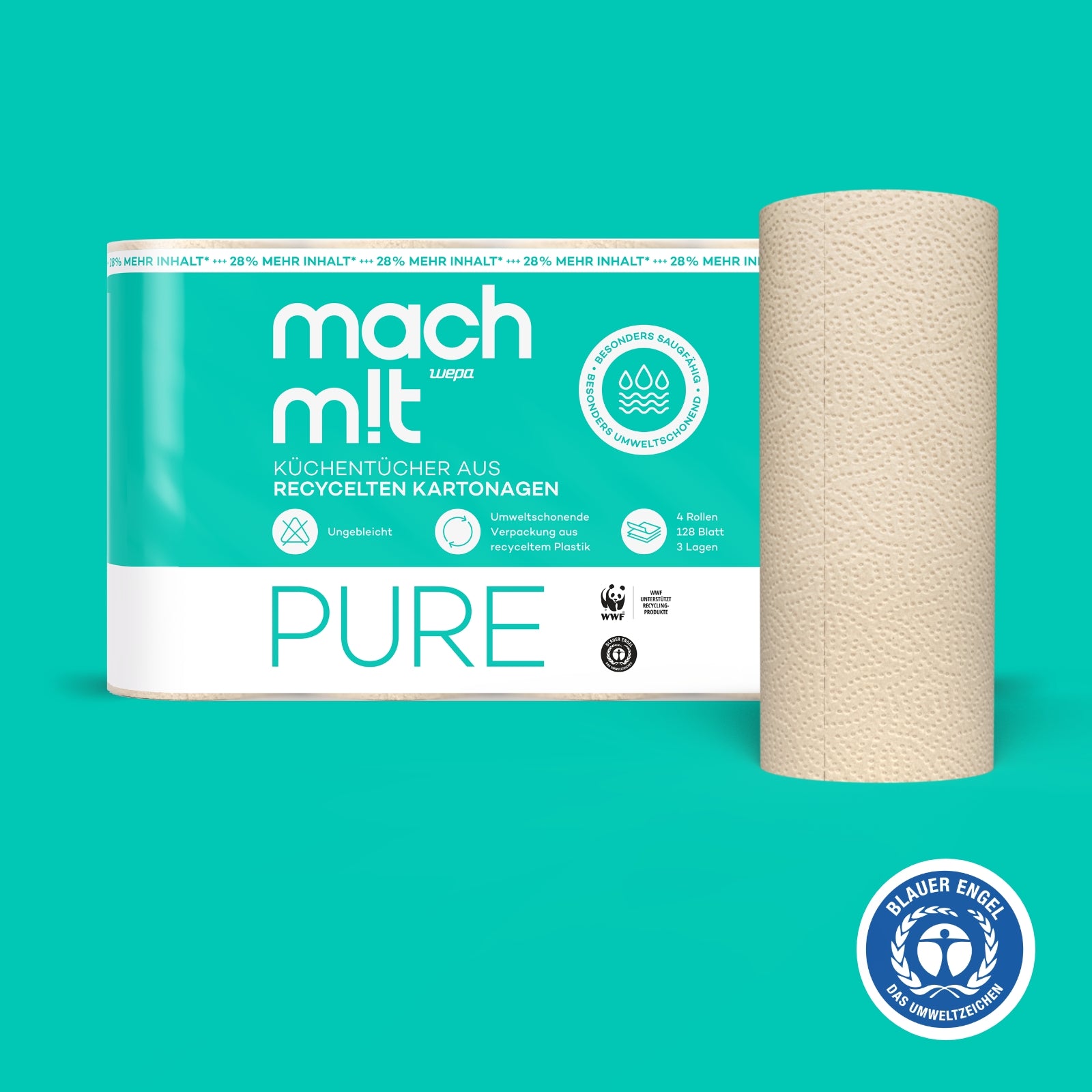 PURE – Küchenrolle 4x128 Halbblatt